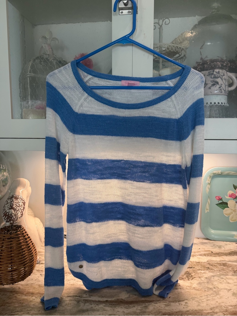 Lilly Pulitzer Blue and White Striped Scoop Neck Sweater